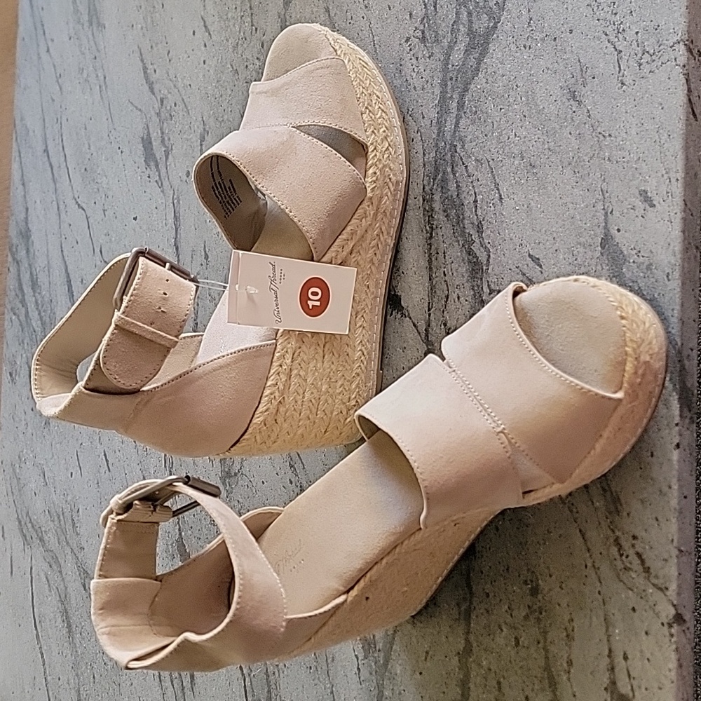 Universal Thread Jute/Faux Suede Boho Platform Wedge Peep Toe Heels Taupe sz 10 - Picture 2 of 14